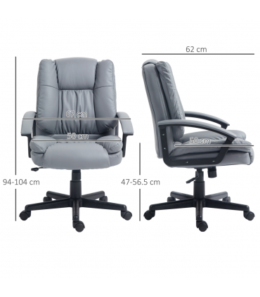HOMCOM Faux Leather Home Office Chair Mid Back Desk Chair with Arms Light Grey