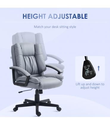 HOMCOM Faux Leather Home Office Chair Mid Back Desk Chair with Arms Light Grey