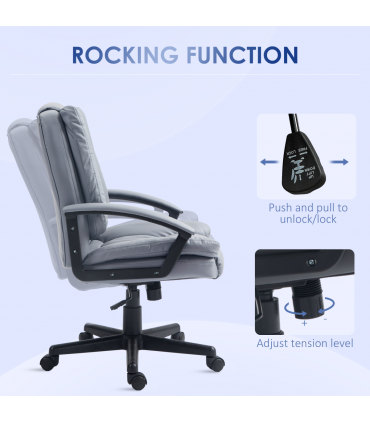 HOMCOM Faux Leather Home Office Chair Mid Back Desk Chair with Arms Light Grey