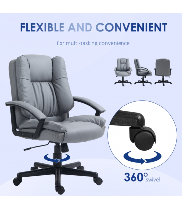 HOMCOM Faux Leather Home Office Chair Mid Back Desk Chair with Arms Light Grey