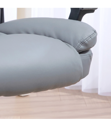 HOMCOM Faux Leather Home Office Chair Mid Back Desk Chair with Arms Light Grey