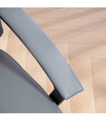 HOMCOM Faux Leather Home Office Chair Mid Back Desk Chair with Arms Light Grey