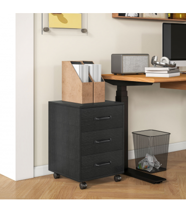 HOMCOM File Cabinet with 3 Drawers, Under Desk Mobile Filing Cabinet Black