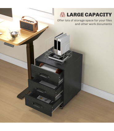 HOMCOM File Cabinet with 3 Drawers, Under Desk Mobile Filing Cabinet Black