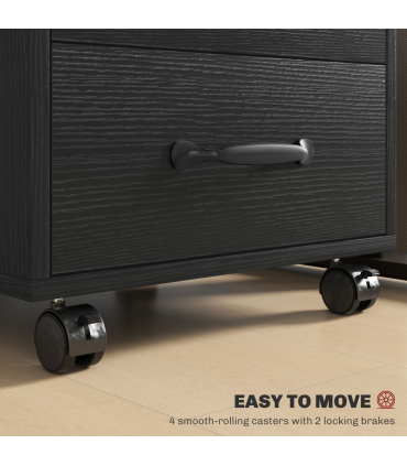 HOMCOM File Cabinet with 3 Drawers, Under Desk Mobile Filing Cabinet Black