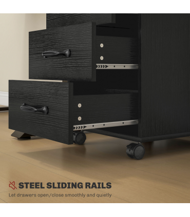 HOMCOM File Cabinet with 3 Drawers, Under Desk Mobile Filing Cabinet Black