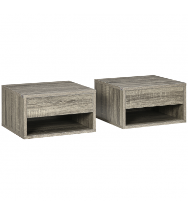 HOMCOM Floating Bedside Table Set of 2 Wall Mounted Nightstand Brown