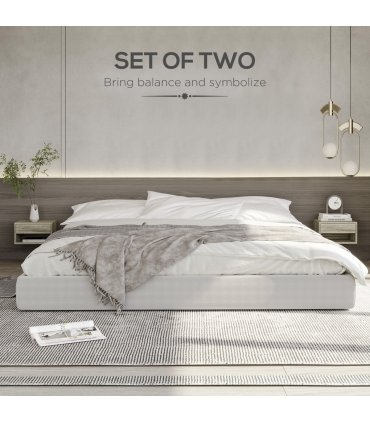 HOMCOM Floating Bedside Table Set of 2 Wall Mounted Nightstand Brown