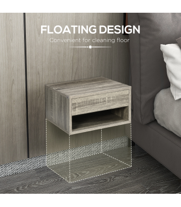 HOMCOM Floating Bedside Table Set of 2 Wall Mounted Nightstand Brown