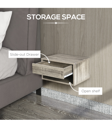 HOMCOM Floating Bedside Table Set of 2 Wall Mounted Nightstand Brown