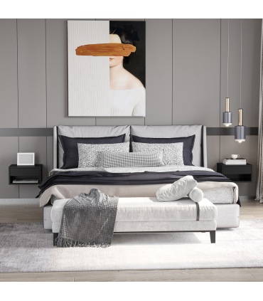 HOMCOM Floating Bedside Table Set of 2 Wall Mounted Nightstand W/ Drawer Black