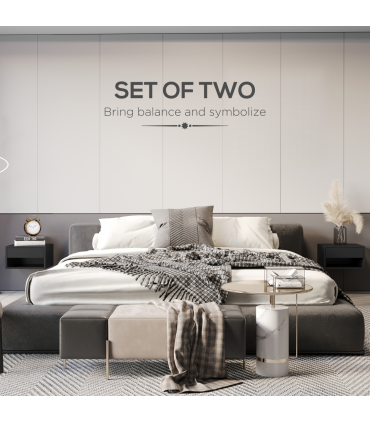 HOMCOM Floating Bedside Table Set of 2 Wall Mounted Nightstand W/ Drawer Black