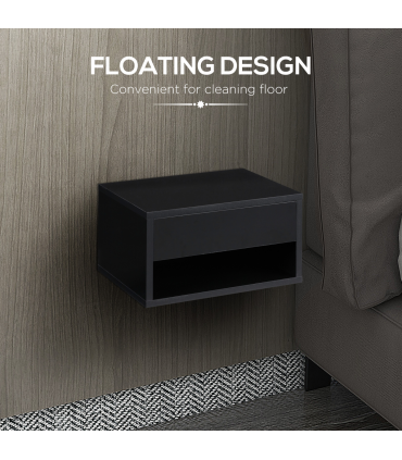 HOMCOM Floating Bedside Table Set of 2 Wall Mounted Nightstand W/ Drawer Black