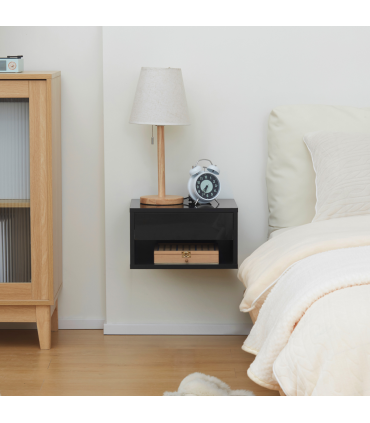 HOMCOM Floating Bedside Table Set of 2 Wall Mounted Nightstand W/ Drawer Black
