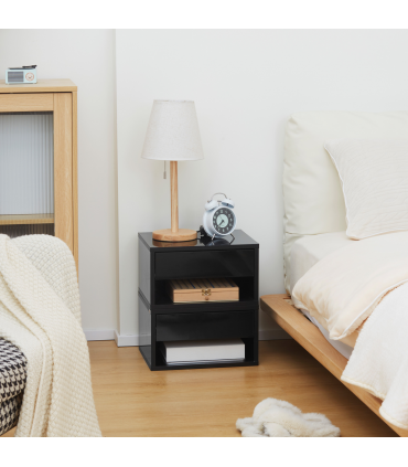 HOMCOM Floating Bedside Table Set of 2 Wall Mounted Nightstand W/ Drawer Black