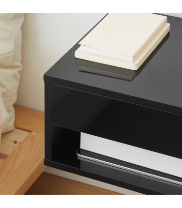 HOMCOM Floating Bedside Table Set of 2 Wall Mounted Nightstand W/ Drawer Black
