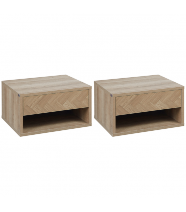 HOMCOM Floating Bedside Table Set of 2 Wall Mounted Nightstand W/ Drawer Natural