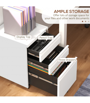 Efficient File Storage Cabinet with Lock & Wheels - Compact Steel Design