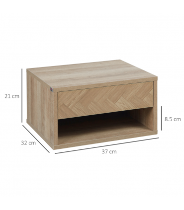 HOMCOM Floating Bedside Table Set of 2 Wall Mounted Nightstand W/ Drawer Natural