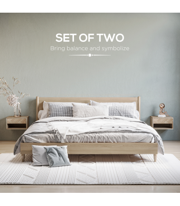 HOMCOM Floating Bedside Table Set of 2 Wall Mounted Nightstand W/ Drawer Natural