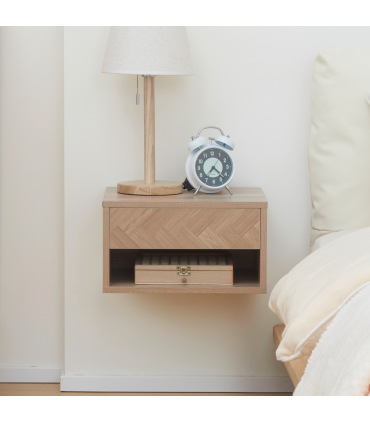 HOMCOM Floating Bedside Table Set of 2 Wall Mounted Nightstand W/ Drawer Natural