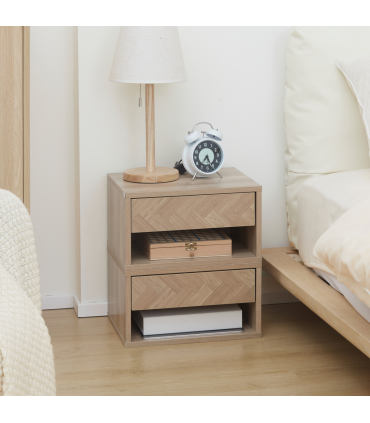 HOMCOM Floating Bedside Table Set of 2 Wall Mounted Nightstand W/ Drawer Natural