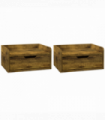 HOMCOM Floating Nightstand Set of 2, Nightstand with Drawer, Rustic Brown