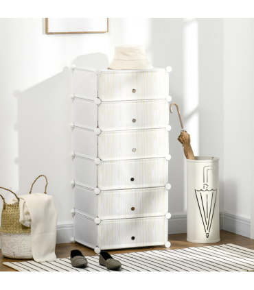 HOMCOM 6 Tier Shoe Rack Plastic Storage Cabinet Modular Shoe Tower White
