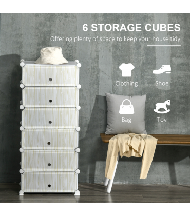 HOMCOM 6 Tier Shoe Rack Plastic Storage Cabinet Modular Shoe Tower White