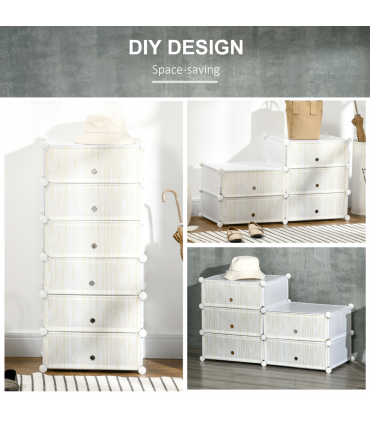 HOMCOM 6 Tier Shoe Rack Plastic Storage Cabinet Modular Shoe Tower White