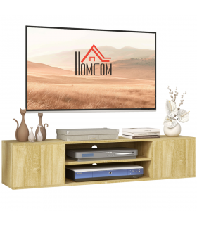 Floating TV Unit Natural Wood Finish 140L x 30W x 30H cm Shelves Cabinets