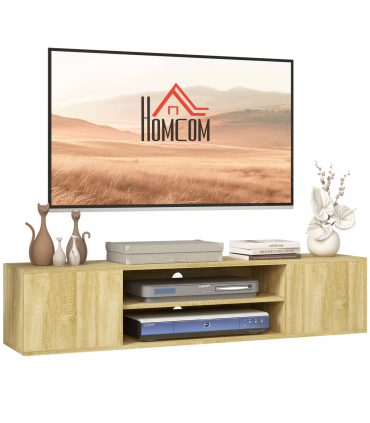 Floating TV Unit Natural Wood Finish 140L x 30W x 30H cm Shelves Cabinets