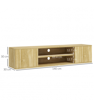 Floating TV Unit Natural Wood Finish 140L x 30W x 30H cm Shelves Cabinets