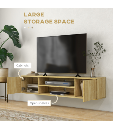 Floating TV Unit Natural Wood Finish 140L x 30W x 30H cm Shelves Cabinets