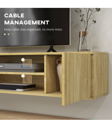 Floating TV Unit Natural Wood Finish 140L x 30W x 30H cm Shelves Cabinets