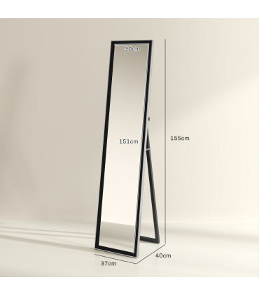 HOMCOM Floor Mirror Wall Mounted Leaning Standing Mirror 37 x 157cm Black