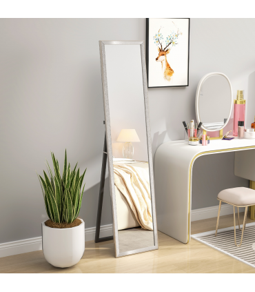 HOMCOM Floor Mirror Wall Mounted Leaning Standing Mirror 37 x 157cm Silver