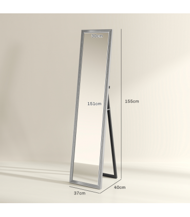 HOMCOM Floor Mirror Wall Mounted Leaning Standing Mirror 37 x 157cm Silver