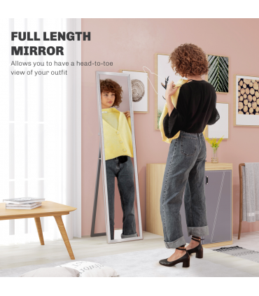 HOMCOM Floor Mirror Wall Mounted Leaning Standing Mirror 37 x 157cm Silver