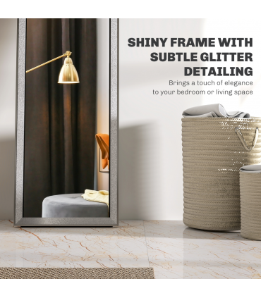 HOMCOM Floor Mirror Wall Mounted Leaning Standing Mirror 37 x 157cm Silver