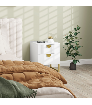 HOMCOM Bedside Table with 2 Drawers for Bedroom, Living Room, White