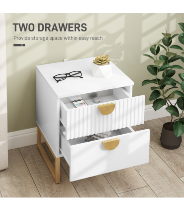 HOMCOM Bedside Table with 2 Drawers for Bedroom, Living Room, White