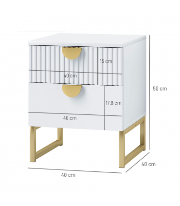 HOMCOM Bedside Table with 2 Drawers for Bedroom, Living Room, White