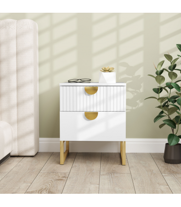 HOMCOM Bedside Table with 2 Drawers for Bedroom, Living Room, White