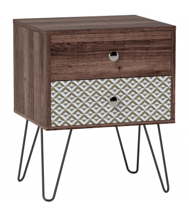 Chic Boho Style Bedside Table with Storage - Brown Wood Effect Design