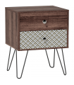 Chic Boho Style Bedside Table with Storage - Brown Wood Effect Design