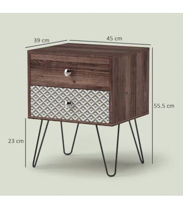 Chic Boho Style Bedside Table with Storage - Brown Wood Effect Design