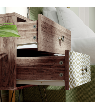 Chic Boho Style Bedside Table with Storage - Brown Wood Effect Design
