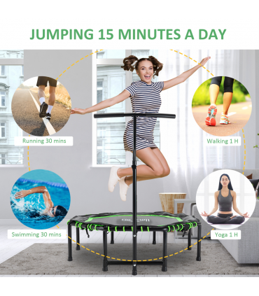 HOMCOM Foldable Trampoline Bouncer Jumper Adjust Handle for Adult Teens - Green