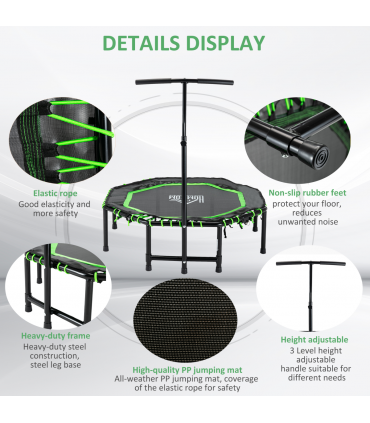 HOMCOM Foldable Trampoline Bouncer Jumper Adjust Handle for Adult Teens - Green